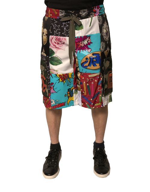 Patchwork Cargo Bermuda Shorts — Multicolor