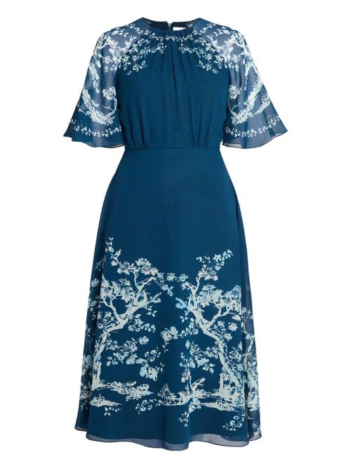 Short-sleeve floral print midi dress - Blue