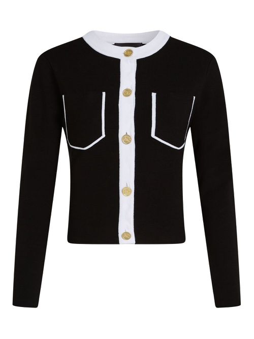 Contrast-piping cardigan - Black