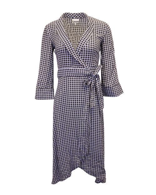 Checkered Wrap Dress in Blue Viscose