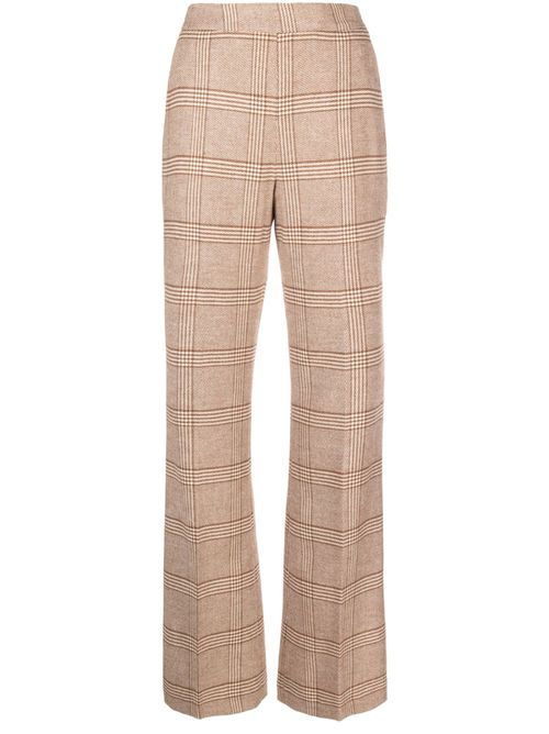 Plaid-check flared trousers - Neutrals