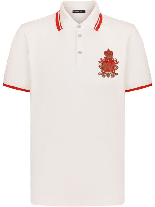 Logo-crest striped-border polo shirt - White