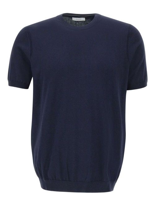 Short-sleeve ribbed-edge sweater - Blue