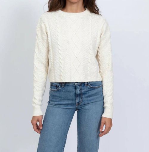 Cable Cropped Crew Sweater In Ivory
