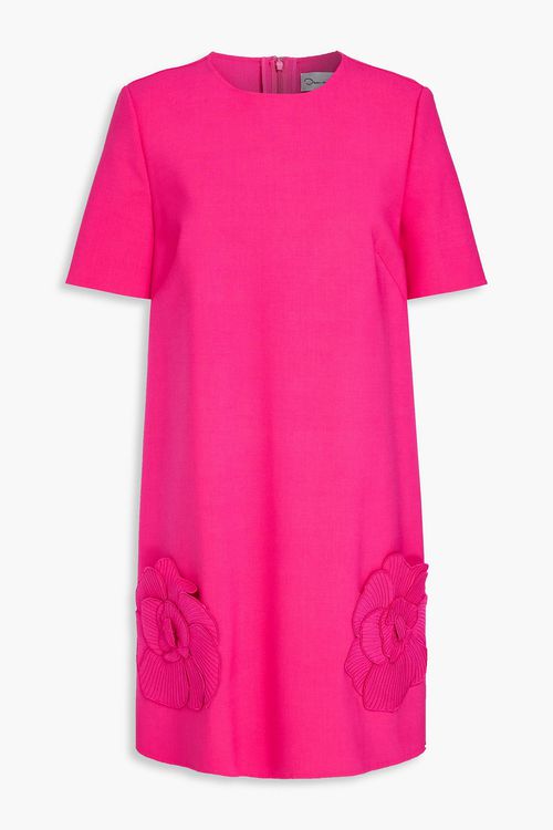 Floral-appliquéd wool-blend mini dress - Pink - US 2