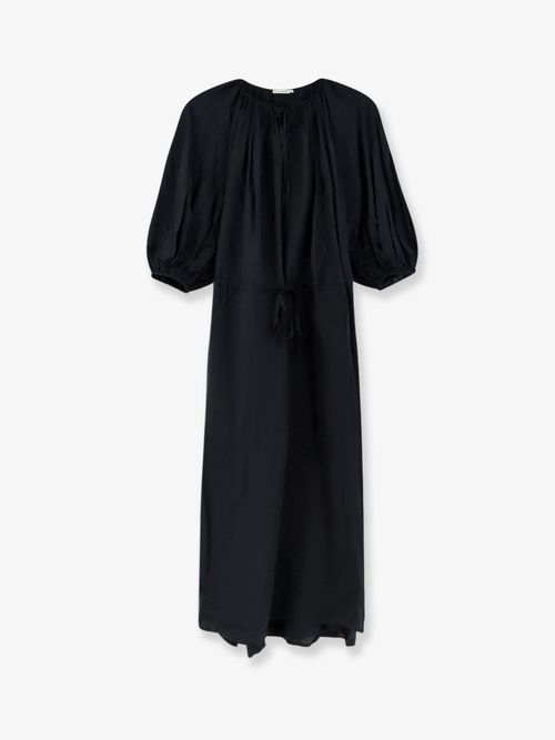 Modal-Silk with Drawstring Waist Dress — Black