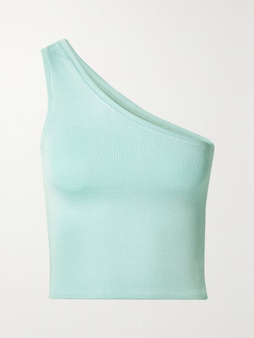 Cropped One-shoulder Stretch-knit Top - Blue