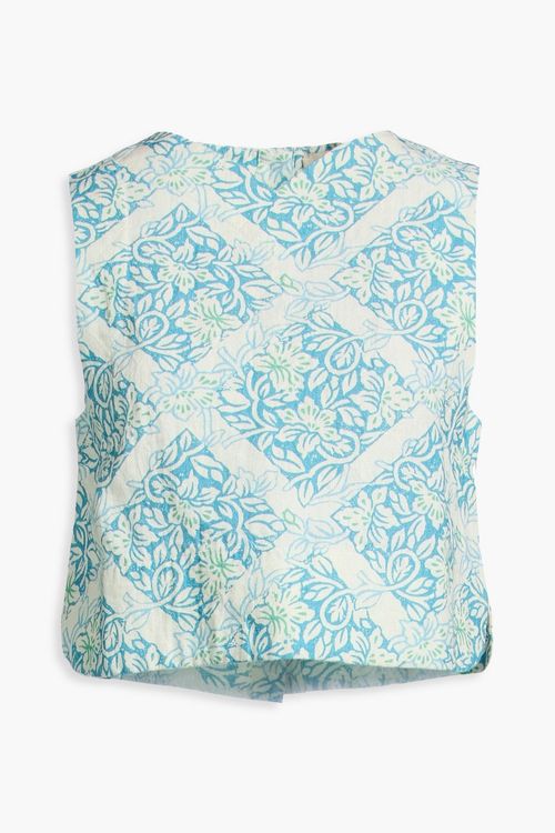 Aries cropped printed linen top - Blue - 1