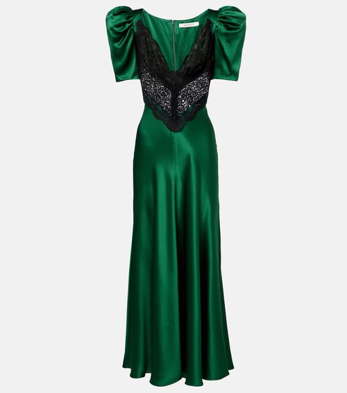 Lace-trimmed silk cocktail dress