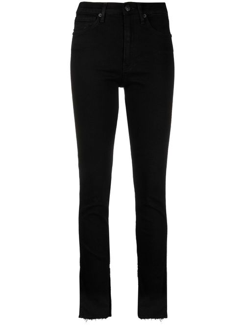 High-waist raw-hem skinny jeans - Black