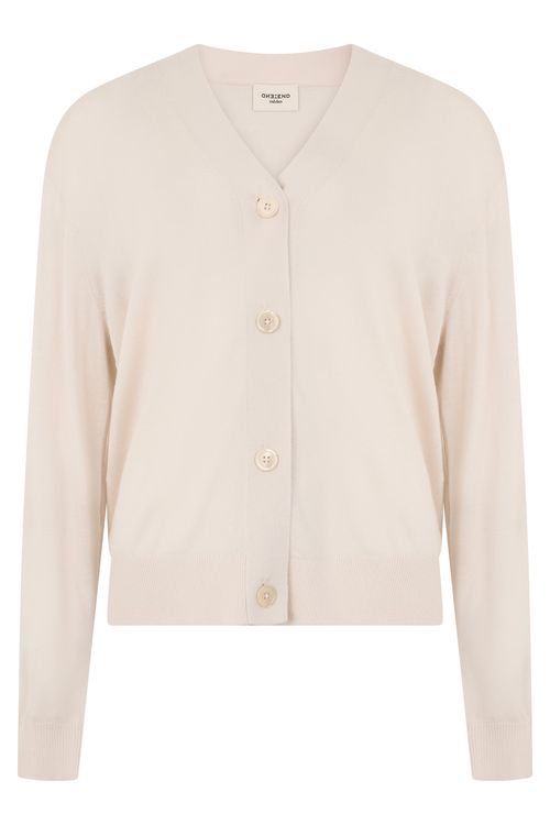 Weekend Cropped Wool-Silk-Cashmere Cardigan with Button Front