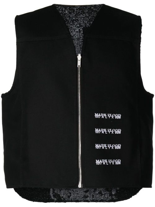 Slogan-pattern embroidered vest - Black