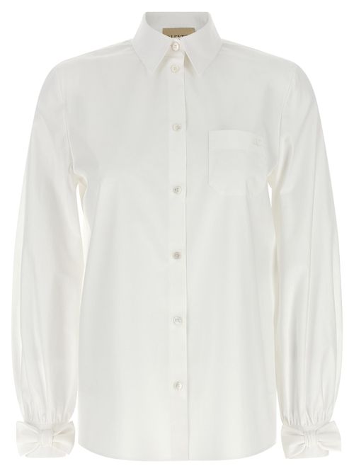 Cotton Poplin with Bow Cuffs Blouse — White