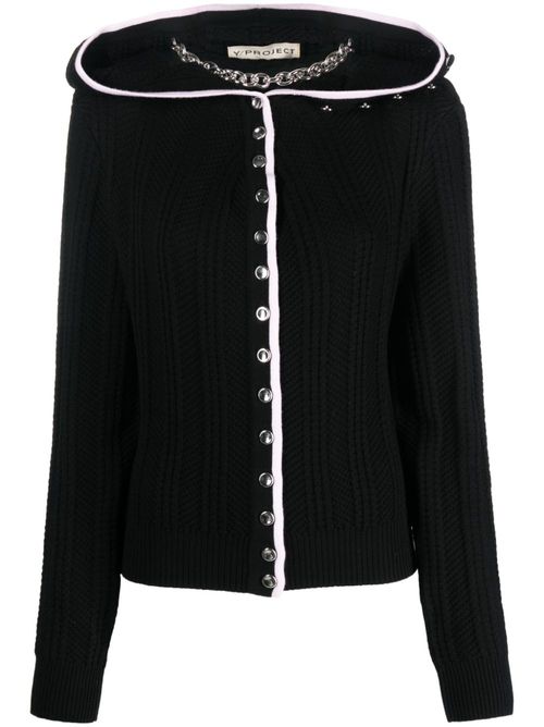 Evergreen ruffled-neckline wool cardigan - Black