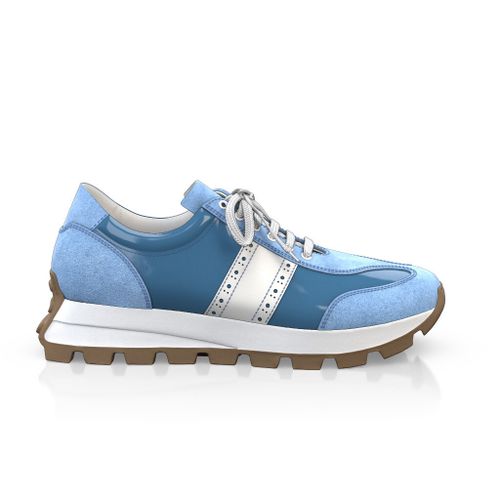 Custom Men's Designer running shoes Handmade in Italy - Denim Blue Leather - GIROTTI