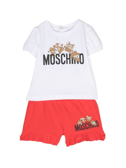 Teddy Bear-print ruffle-detail shorts set - Red