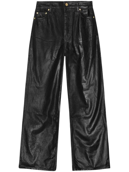 Waxed-finish wide-leg jeans - Black