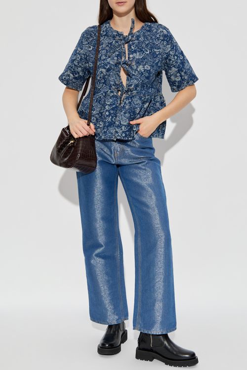 Jacquard Denim Top, Women's, Blue
