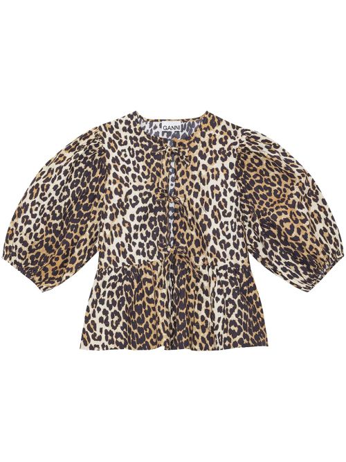 Leopard-Print Organic Cotton Blouse — Brown
