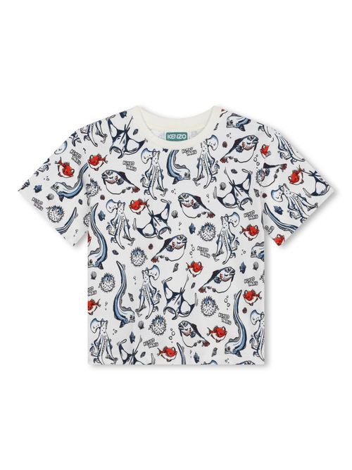 Sea life-print cotton T-shirt - White