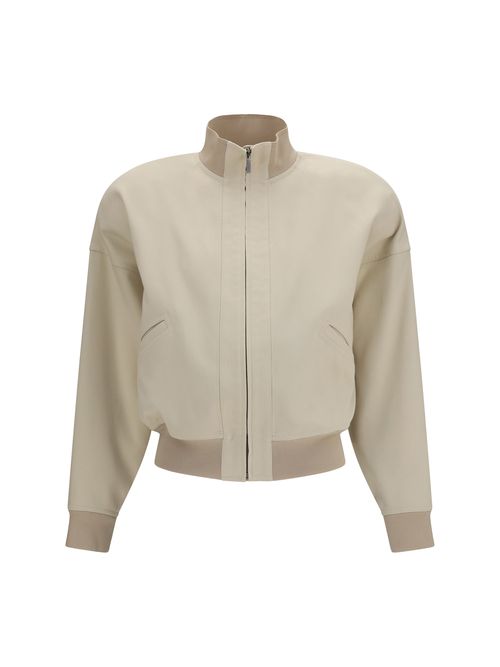 Silk Poplin Bomber Jacket — Beige