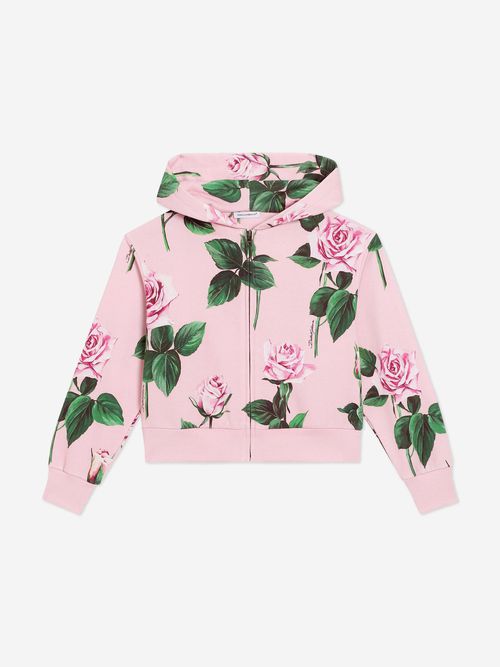 Dolce & Gabbana Girls Rose Print Zip Up Top in Pink 10 Yrs