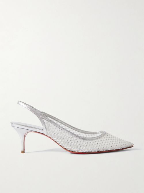 Sporty Kate 55 Crystal-embellished Leather-trimmed Mesh Slingback Pumps - White