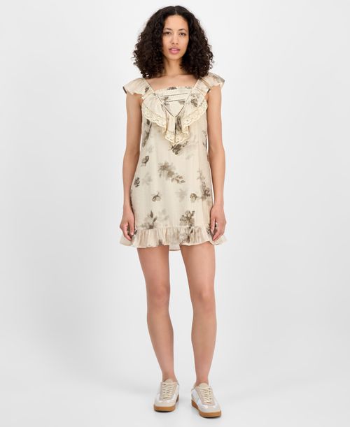 Women's Floral-Print Ruffled Mini Dress, Exclusively at Macy's - Cream/olive
