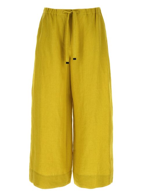 Linen Cropped Wide-Leg Trousers — Yellow