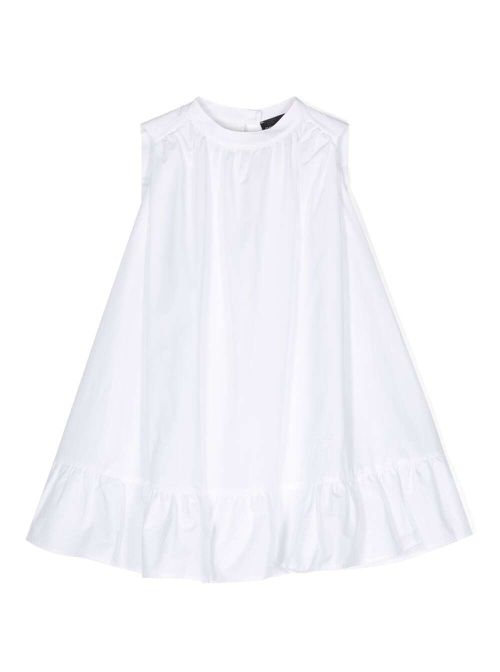 White Crewneck Flared Dress With Frill In Cotton Girl