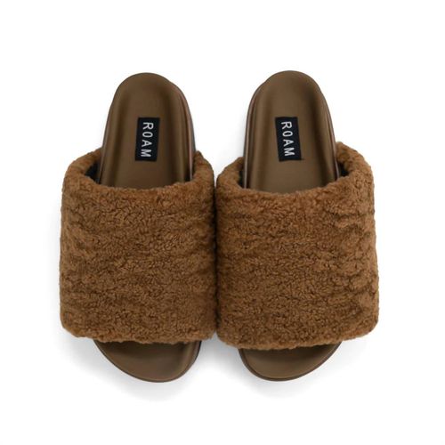 Women's Fuzzy Platform Slide In Cognac
