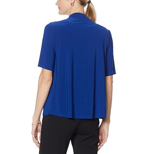 Elbow-Sleeve Drape-Front Bolero - Black