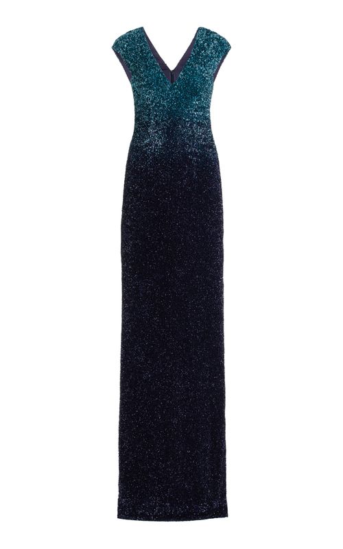 Signature Sequin V Neck Gown - Moda Operandi