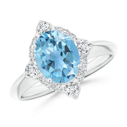 Angara 2.25 Carats Oval Swiss Blue Topaz Compass Ring with Diamond Halo in Platinum