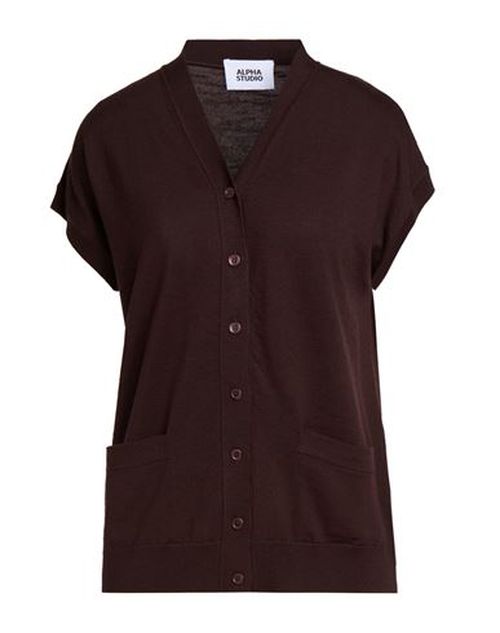 Woman Cardigan Dark brown Size 6 Wool