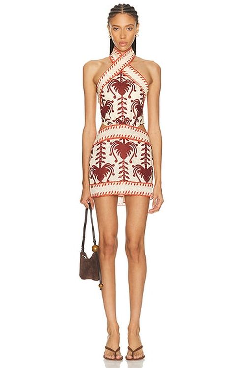 Johanna Ortiz Tide Strength Mini Dress in Ecru & Marsala - Cream,Burgundy. 2 also , 4