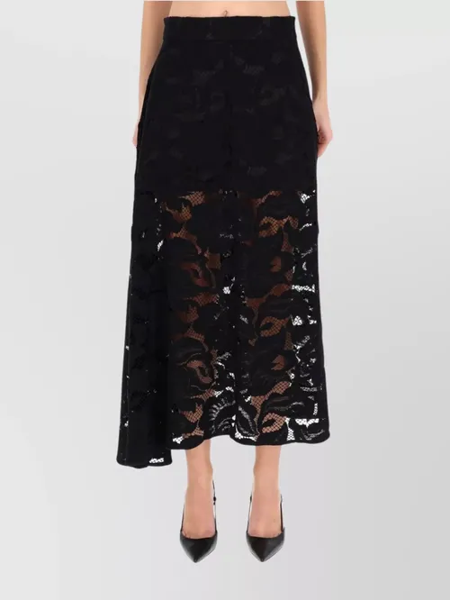 Patou - high waist floral midi skirt with lace