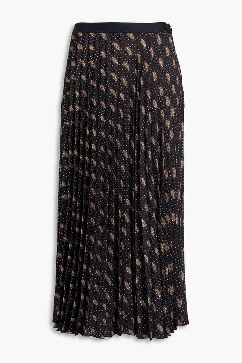 Pleated paisley-print satin-twill midi skirt - Black - FR 36