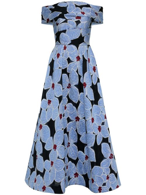 Georgina floral-embroidered midi dress - Blue