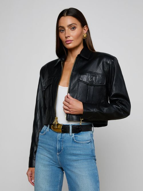 Micah Oversized Leather Jacket In Black