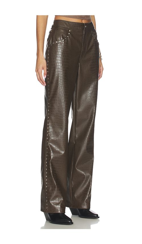LAMARQUE x REVOLVE Devin Faux Leather Croco Studded Pant in Chocolate. - 26 also , 25