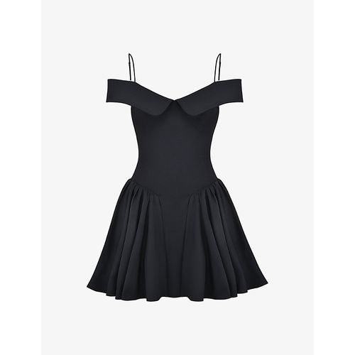 Womens Black Elida Off-the-shoulder Woven Mini Dress