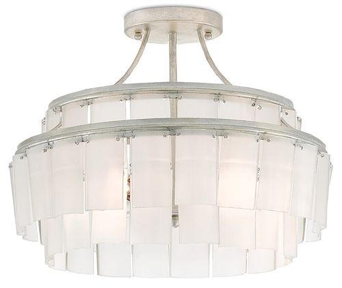 Contemporary Silver Leaf Opaque White Three Light Semi-Flush Mount from the Vintner Collection