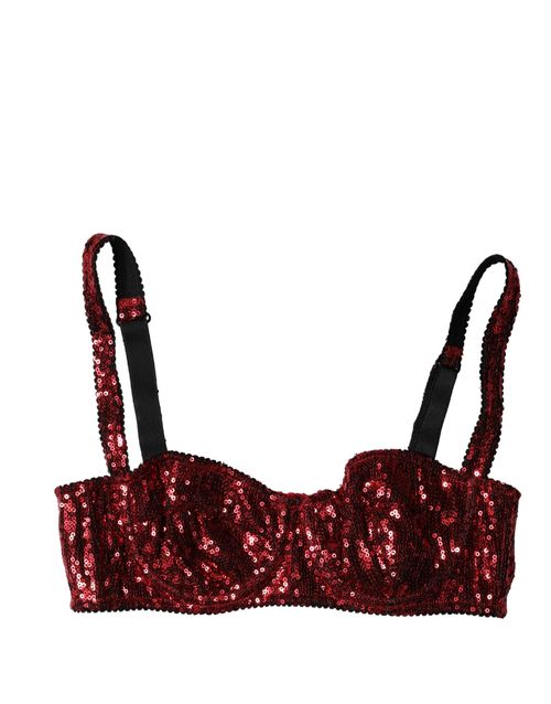 Sequined Nylon Balconette Bra — Red