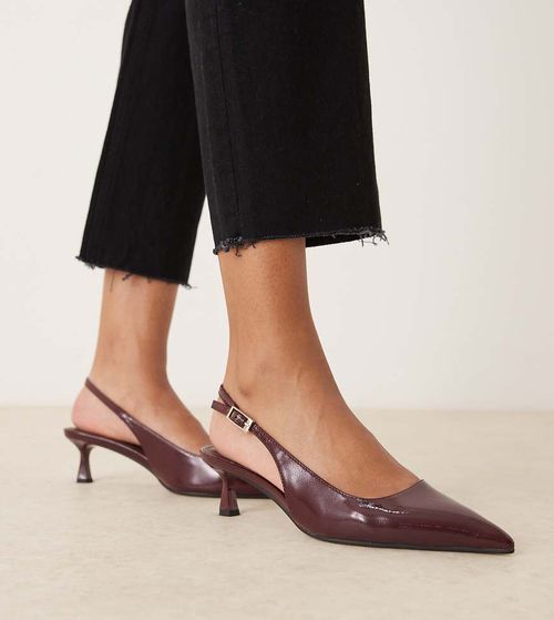 Wide Fit Skip slingback kitten heel shoes in burgundy patent-Red