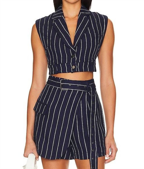 Brielle Linen Top In Blue Stripe