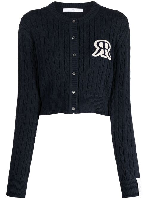 Logo-patch chunky cable-knit cardigan - NAVY06
