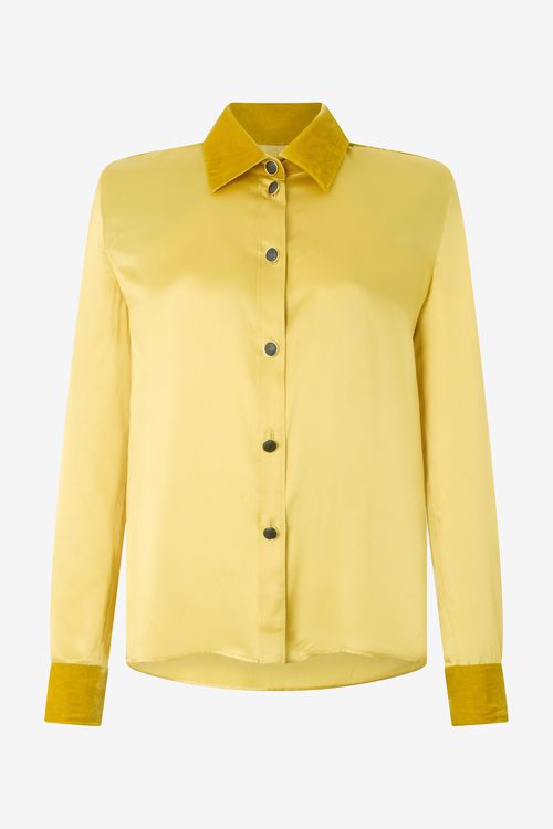 Ochre Silk Shirt With Velvet Inserts