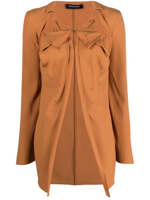 Cut-out front-slit blouse - Brown