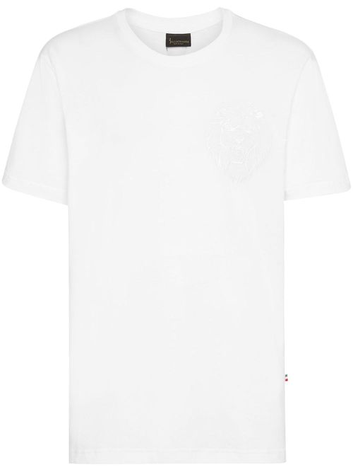 Lion-embroidered cotton T-shirt - White